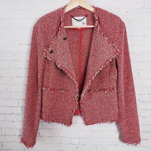 LK Bennett Blazer Size US 2 Red Tweed Shag JK Darya Cardinal Jacket